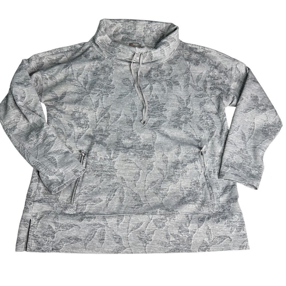 Talbots Women’s Large Gray Cowl Neck Pullover Sweatshirt Top Floral Print Pocket